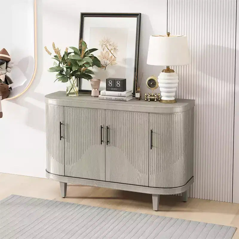 Modern Accent Storage Cabinet, Curved Sideboard Buffet Cabinet with 4 Doors, Adjustable Shelves, Coffee Bar Cabinet for Living Room, Hallway