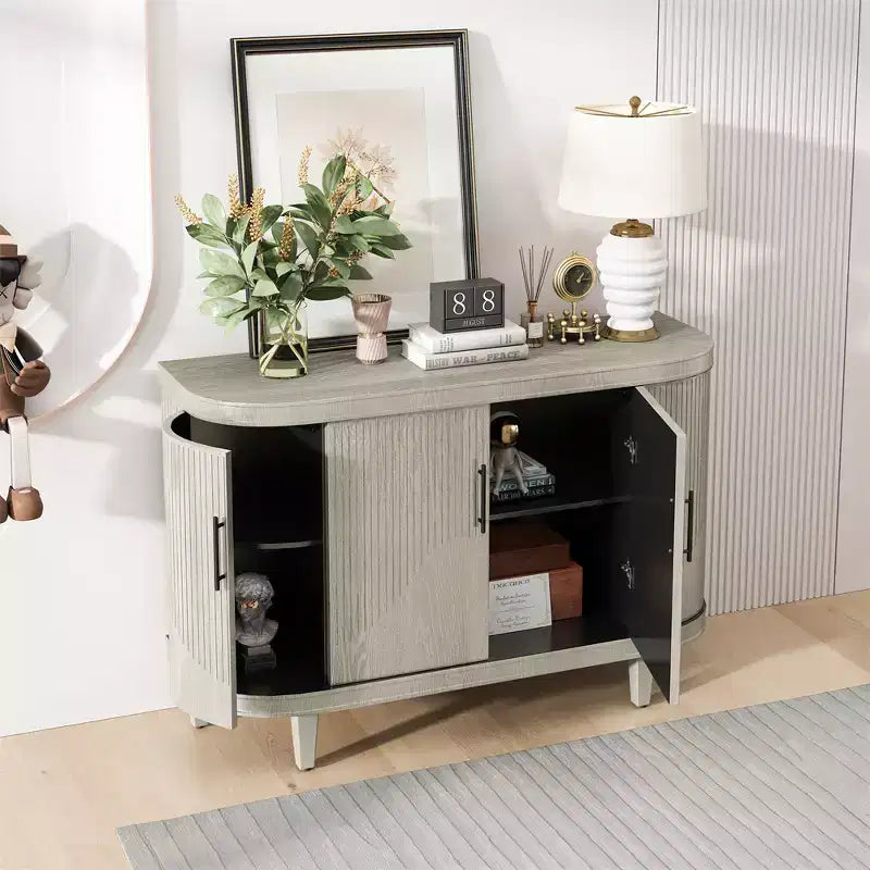 Modern Accent Storage Cabinet, Curved Sideboard Buffet Cabinet with 4 Doors, Adjustable Shelves, Coffee Bar Cabinet for Living Room, Hallway