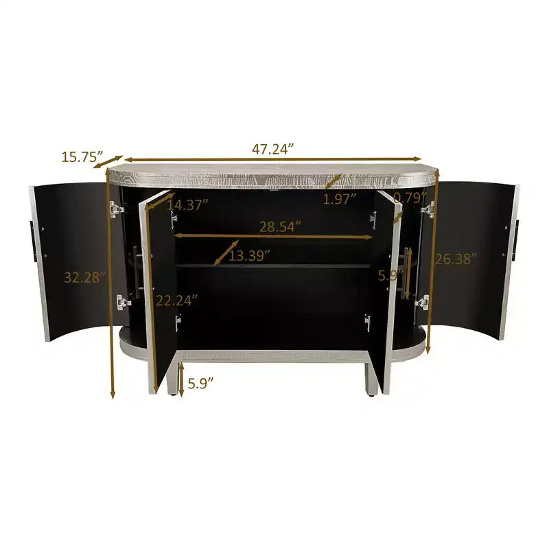 Modern Accent Storage Cabinet, Curved Sideboard Buffet Cabinet with 4 Doors, Adjustable Shelves, Coffee Bar Cabinet for Living Room, Hallway