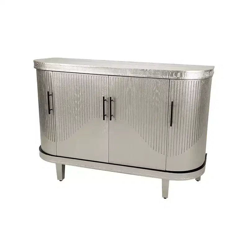 Modern Accent Storage Cabinet, Curved Sideboard Buffet Cabinet with 4 Doors, Adjustable Shelves, Coffee Bar Cabinet for Living Room, Hallway