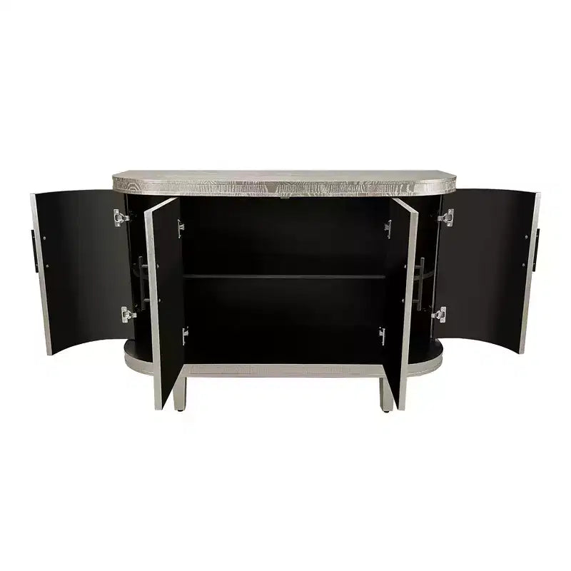 Modern Accent Storage Cabinet, Curved Sideboard Buffet Cabinet with 4 Doors, Adjustable Shelves, Coffee Bar Cabinet for Living Room, Hallway