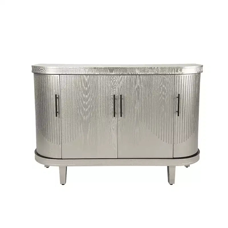 Modern Accent Storage Cabinet, Curved Sideboard Buffet Cabinet with 4 Doors, Adjustable Shelves, Coffee Bar Cabinet for Living Room, Hallway