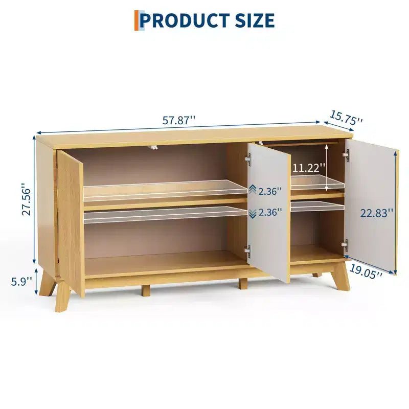 58 Fluted Sideboard Buffet Cabinet with 3 Doors & Adjustable Shelves  Farmhouse Curved Wood Console Table, Coffee Bar Storage Cabinet Cupboard