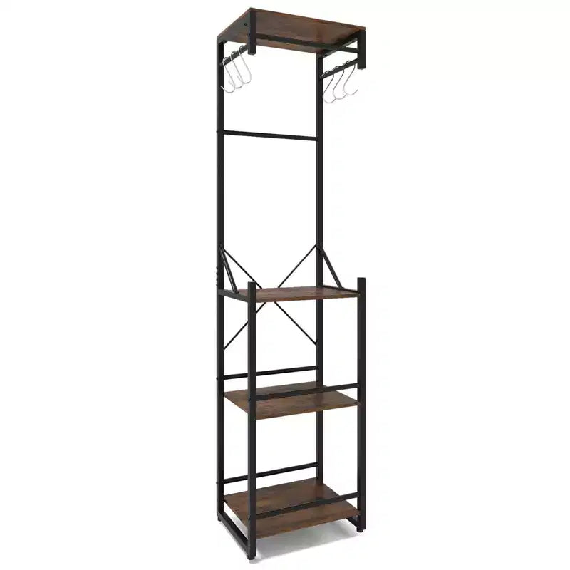 Costway Freestanding Coat Rack with 4 Storage Shelves 6 Hooks & 3 Hanging Rods for Entryway