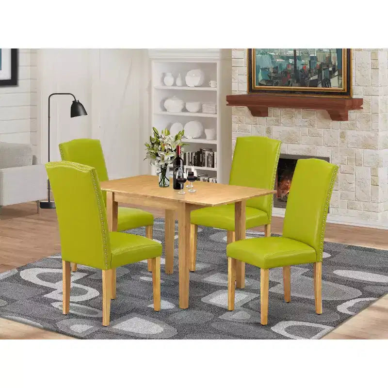 HomeStock 5-Pc Natural Oak Finish Solid Wood Top - Dining Room Set - Seats 4