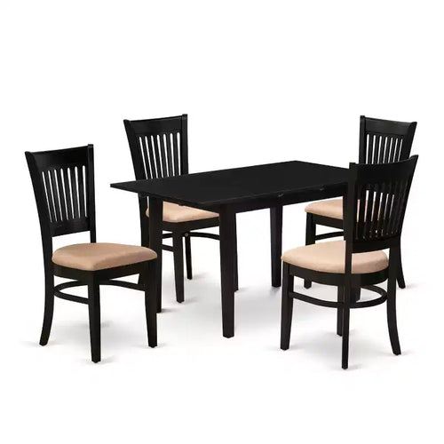 5-Piece Black Finish Solid Wood Top Rectangular Dining Room Set (Seats-4)