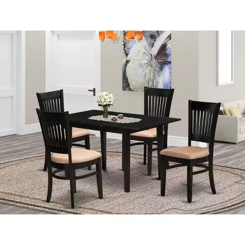 5-Piece Black Finish Solid Wood Top Rectangular Dining Room Set (Seats-4)