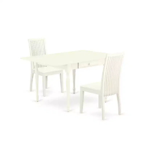 HomeStock 3-Pc Linen White Finish Rectangular Solid Wood Top With Dropleaf Dining Table Set