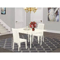 3-Piece Drop-Leaf Dining Table Set with Solid Wood Top & Faux Leather Chairs, Linen White