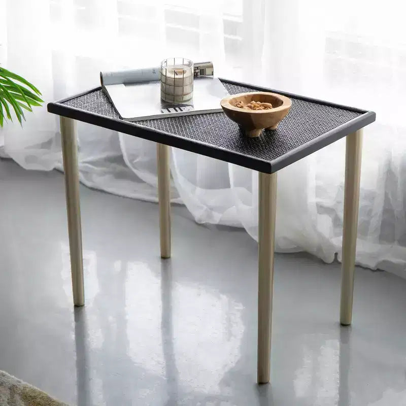 Boho Rattan & Wood Nesting Tables, Set of 3, Black & Gold Finish