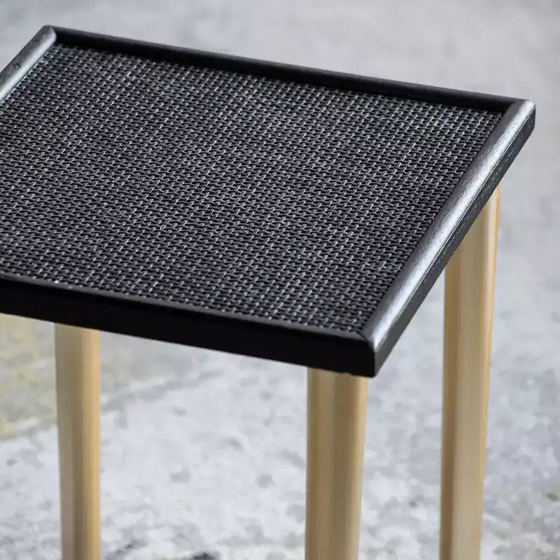 Boho Rattan & Wood Nesting Tables, Set of 3, Black & Gold Finish