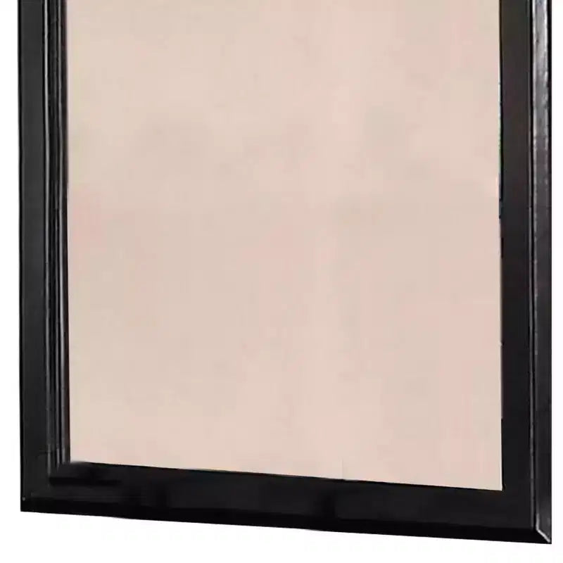 36" Rectangular Wood-Encased Wall Mirror, Black Finish, Pine & MDF Frame