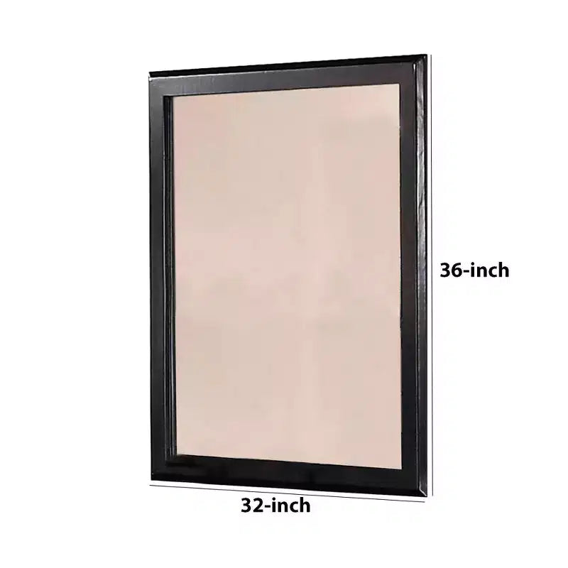 36" Rectangular Wood-Encased Wall Mirror, Black Finish, Pine & MDF Frame