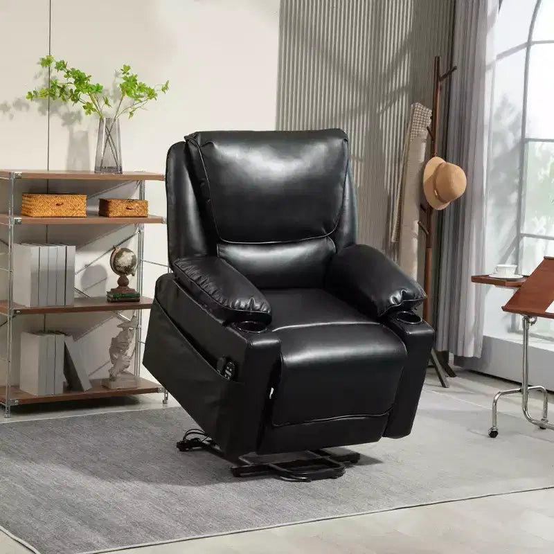 Power Lift Chair for Elderly, Faux Leather Recliner Sofa with Vibration Massage and Heat, Remote, Side Pockets