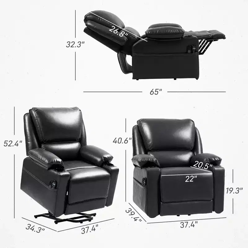 Power Lift Chair for Elderly, Faux Leather Recliner Sofa with Vibration Massage and Heat, Remote, Side Pockets