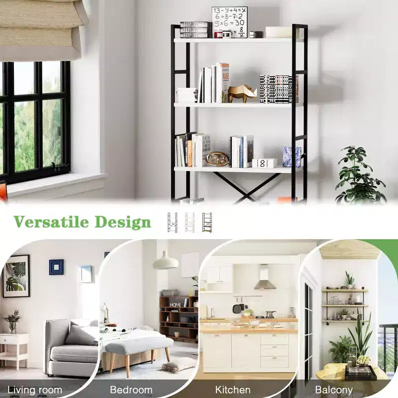 Celebalcony 62.2 H x 23.6 W 5 Tiers Bookshelf, Tall Wooden Bookcase with Metal Frame, Modern Book Rack, Storage Shelves for Home Office