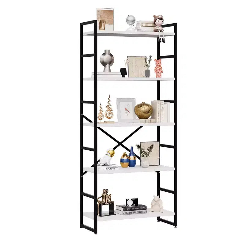 Celebalcony 62.2 H x 23.6 W 5 Tiers Bookshelf, Tall Wooden Bookcase with Metal Frame, Modern Book Rack, Storage Shelves for Home Office
