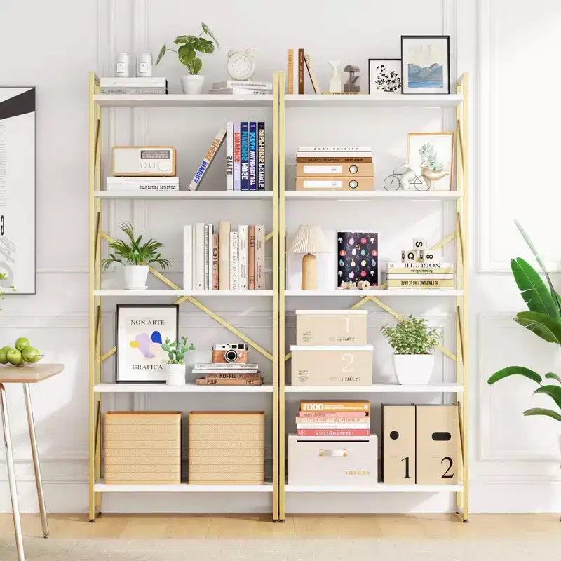 Celebalcony 62.2 H x 23.6 W 5 Tiers Bookshelf, Tall Wooden Bookcase with Metal Frame, Modern Book Rack, Storage Shelves for Home Office