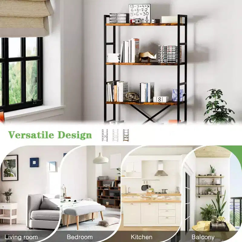 Celebalcony 62.2 H x 23.6 W 5 Tiers Bookshelf, Tall Wooden Bookcase with Metal Frame, Modern Book Rack, Storage Shelves for Home Office