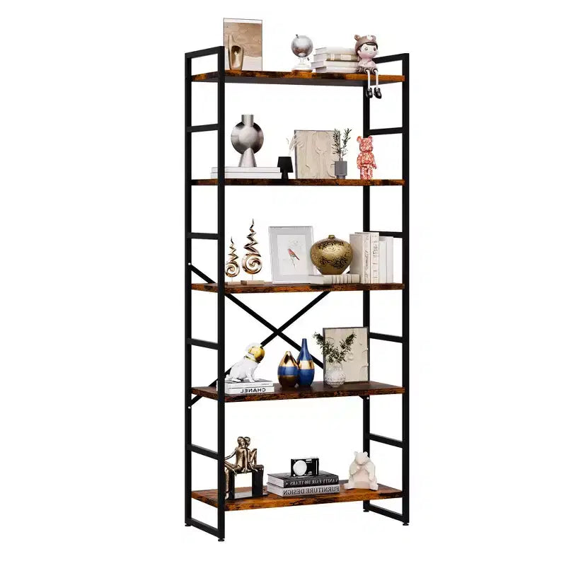 Celebalcony 62.2 H x 23.6 W 5 Tiers Bookshelf, Tall Wooden Bookcase with Metal Frame, Modern Book Rack, Storage Shelves for Home Office
