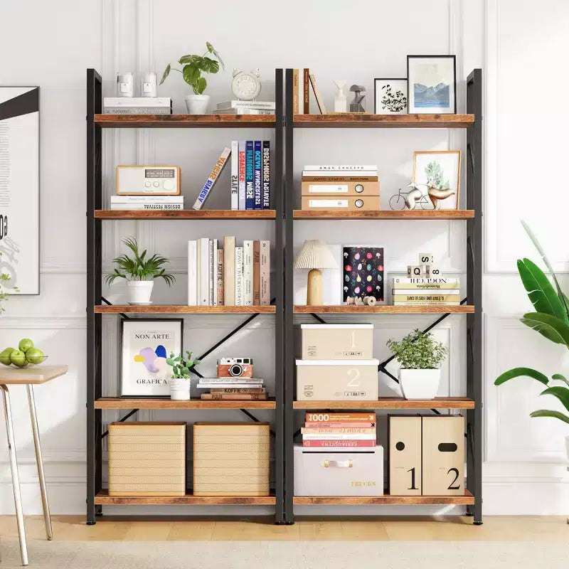 Celebalcony 62.2 H x 23.6 W 5 Tiers Bookshelf, Tall Wooden Bookcase with Metal Frame, Modern Book Rack, Storage Shelves for Home Office