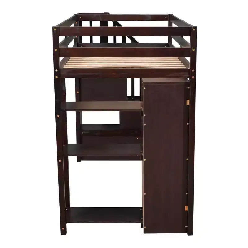 Twin Size Wooden Loft Bed with Storage Drawers, Stairs & Shelves