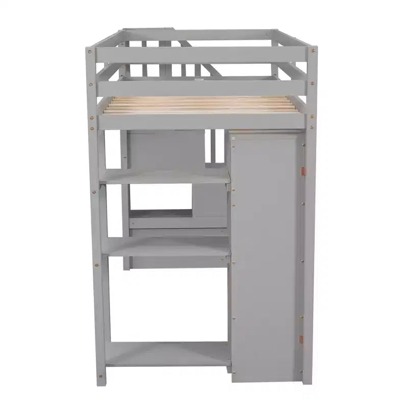 Twin Size Wooden Loft Bed with Storage Drawers, Stairs & Shelves