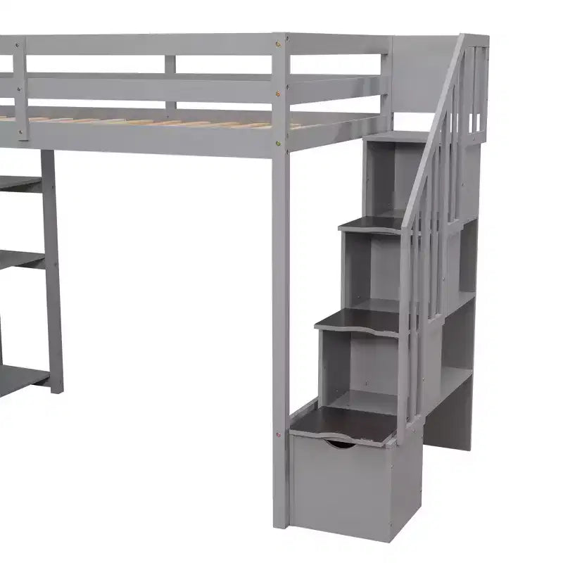 Twin Size Wooden Loft Bed with Storage Drawers, Stairs & Shelves