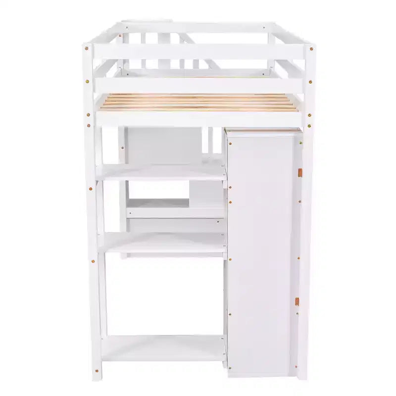 Twin Size Wooden Loft Bed with Storage Drawers, Stairs & Shelves