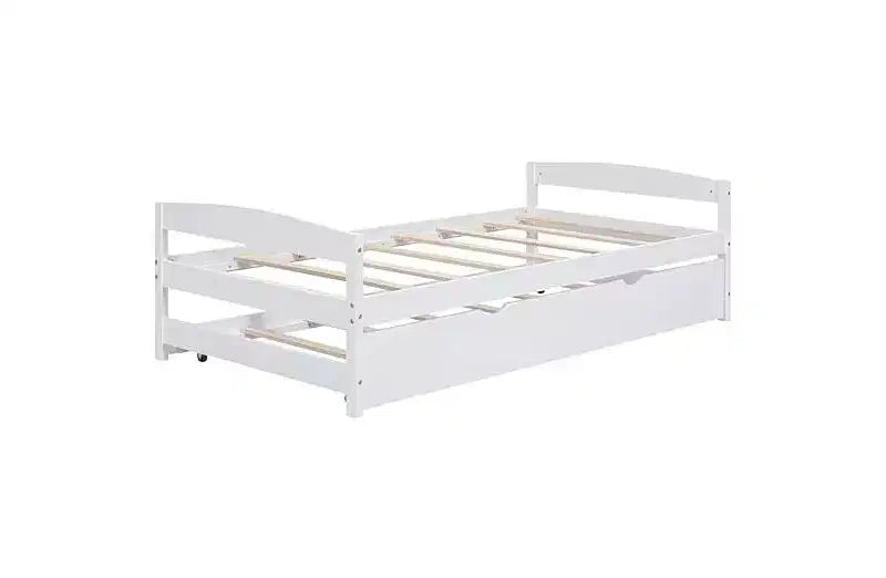 Wood Daybed with Trundle, Twin Size Platform Bed, Space-Saving Frame for Kids and Guests White One Size