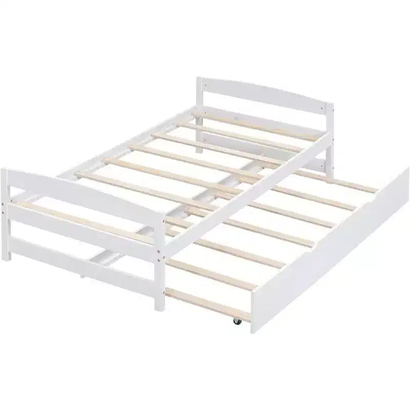 Wood Daybed with Trundle, Twin Size Platform Bed, Space-Saving Frame for Kids and Guests White One Size