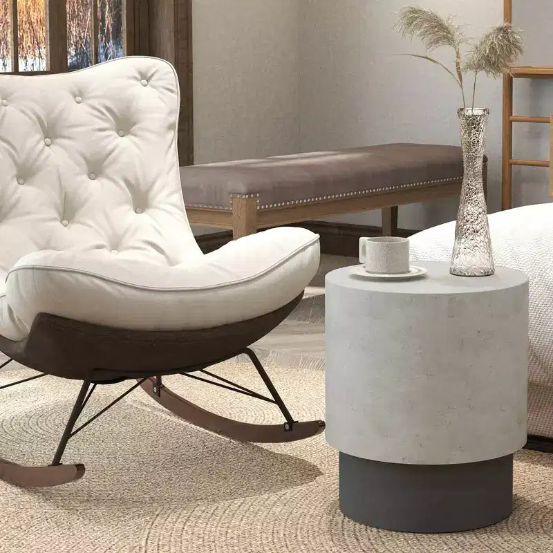 Lightweight Accent Table with Concrete Finish, Round Side Table with 4 Adjustable Feet for Indoor, Outdoor