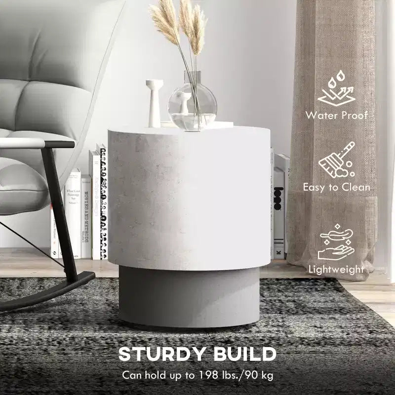 Lightweight Accent Table with Concrete Finish, Round Side Table with 4 Adjustable Feet for Indoor, Outdoor