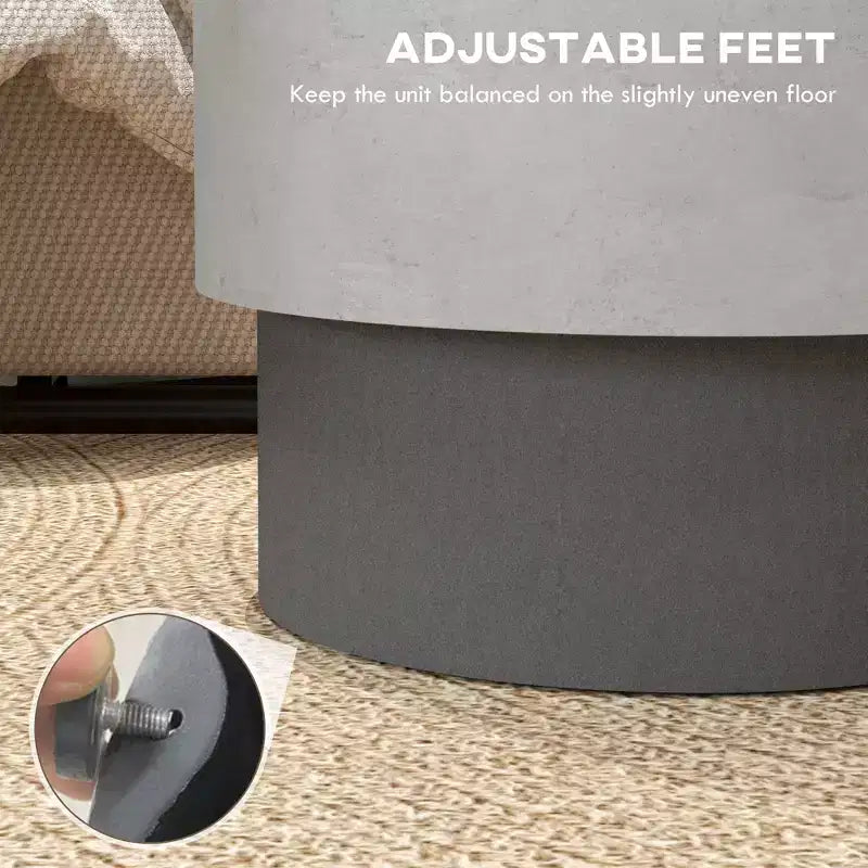 Lightweight Accent Table with Concrete Finish, Round Side Table with 4 Adjustable Feet for Indoor, Outdoor