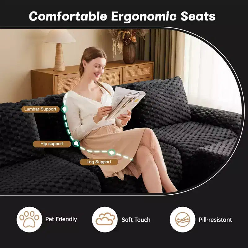 146 U-Shaped Modular Sofa Flannelette 4-Seater Ottoman Buckle No Assembly Black