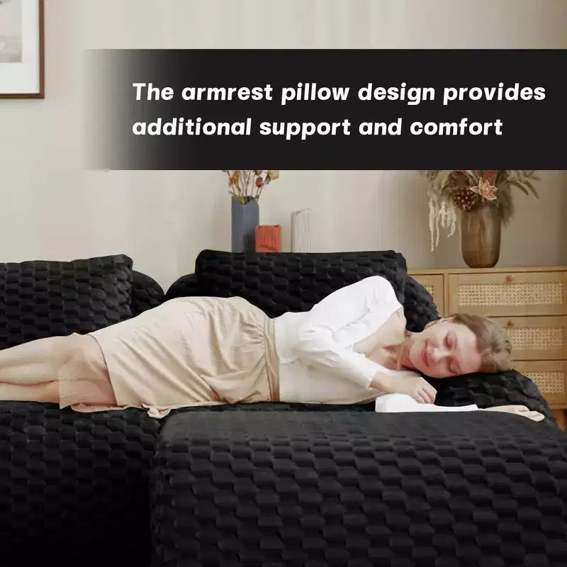 146 U-Shaped Modular Sofa Flannelette 4-Seater Ottoman Buckle No Assembly Black