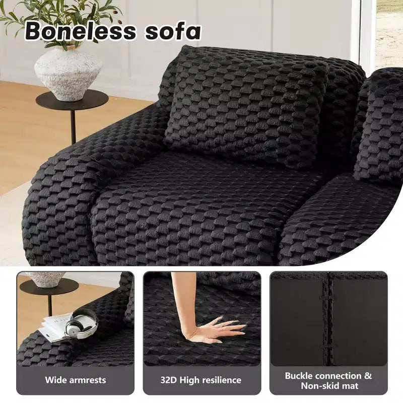 146 U-Shaped Modular Sofa Flannelette 4-Seater Ottoman Buckle No Assembly Black