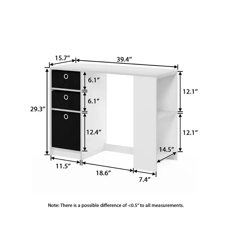 HOMLUX 39 Computer Desk Study Writing Desk with 3 Storage Bins & Open Shelves