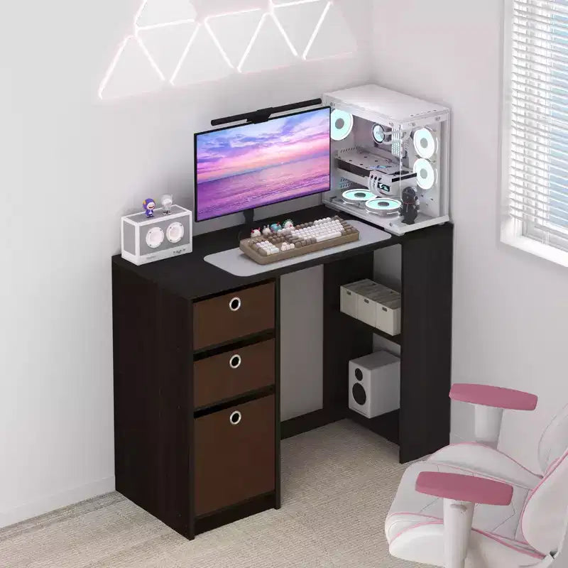 HOMLUX 39 Computer Desk Study Writing Desk with 3 Storage Bins & Open Shelves
