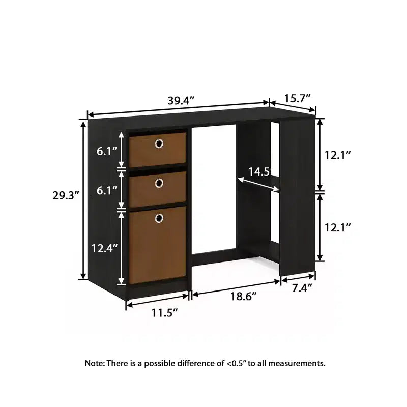 HOMLUX 39 Computer Desk Study Writing Desk with 3 Storage Bins & Open Shelves