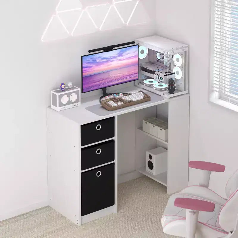 HOMLUX 39 Computer Desk Study Writing Desk with 3 Storage Bins & Open Shelves