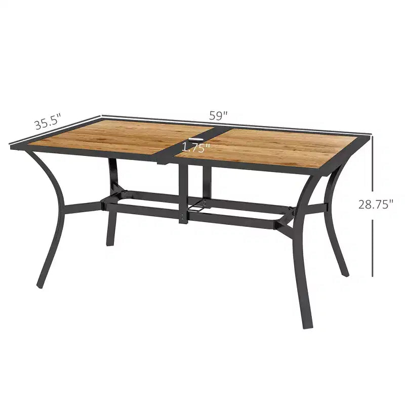 Rectangular Patio Table with Umbrella Hole, Faux Wood Rectangle Outdoor Dining Table for 6 People for Garden