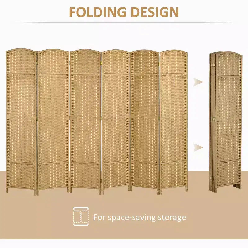 Folding Room Divider Screen 6 Panel 5.6 ' Tall Privacy Screen Freestanding Room Partition for Home Office