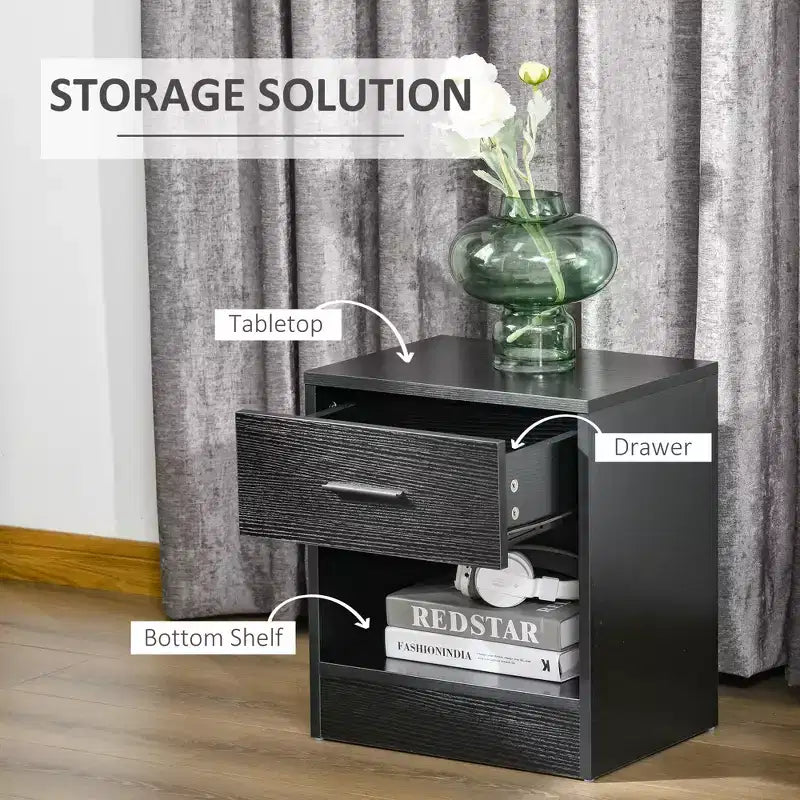 Modern Side Table with Drawer and Storage Shelf, End Table for Living Room