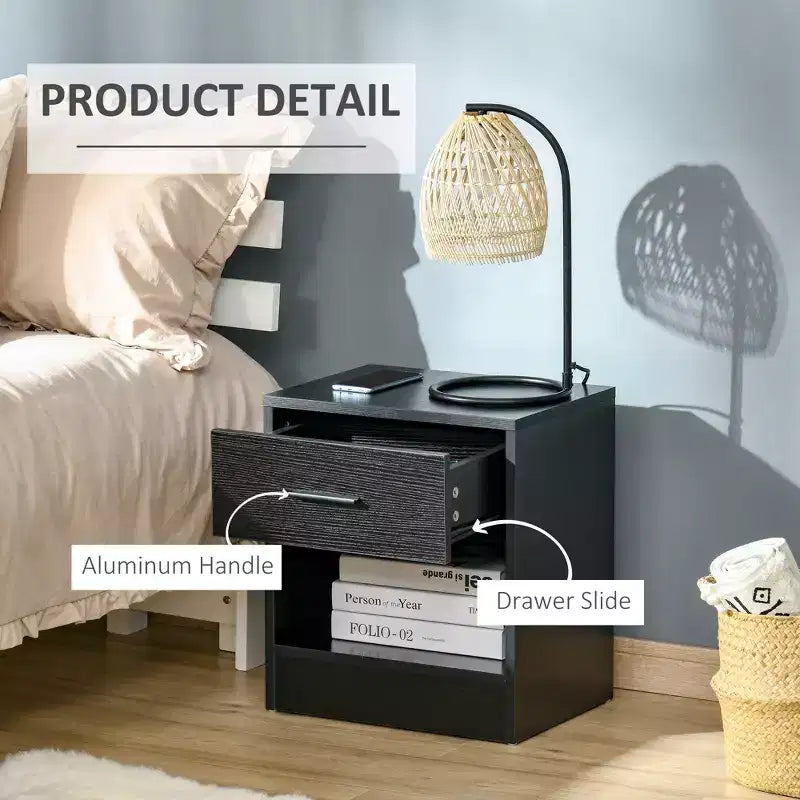 Modern Side Table with Drawer and Storage Shelf, End Table for Living Room