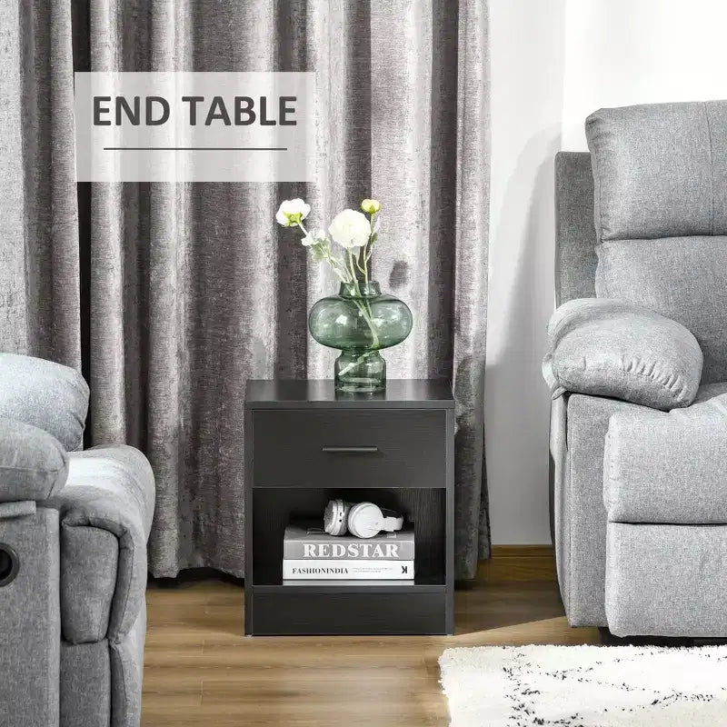 Modern Side Table with Drawer and Storage Shelf, End Table for Living Room
