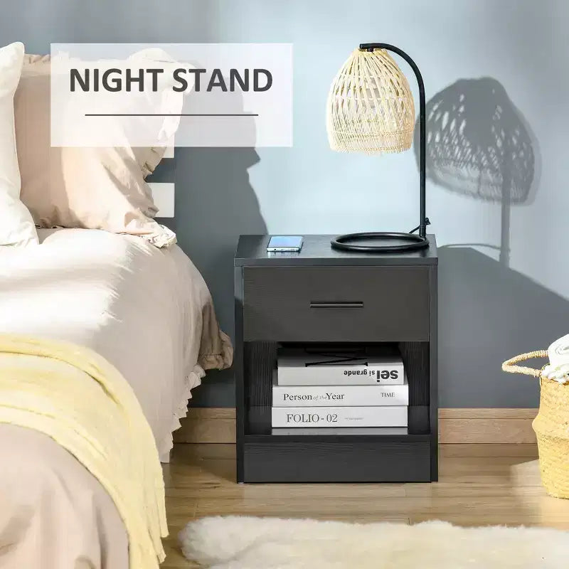 Modern Side Table with Drawer and Storage Shelf, End Table for Living Room