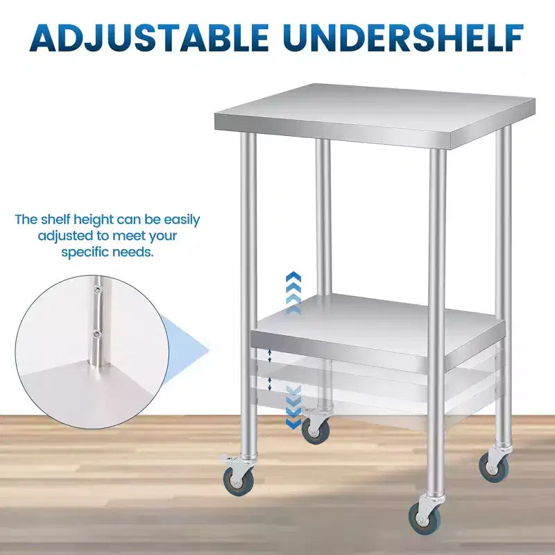 Stainless Steel Table for Prep & Work, Commercial Heavy Duty Prep Table with Adjustable Undershelf for Restaurants