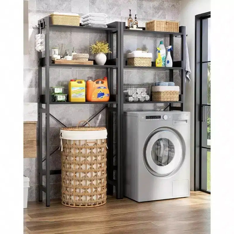Over - Toilet Storage Rack 3 - Tier Bathroom Organizer Shelf Freestanding Space Saver with 4 Hooks Black