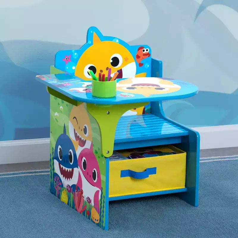 Kids Chair Desk with Underseat Storage & Cup Holder, Ocean Theme, Ages 3+
